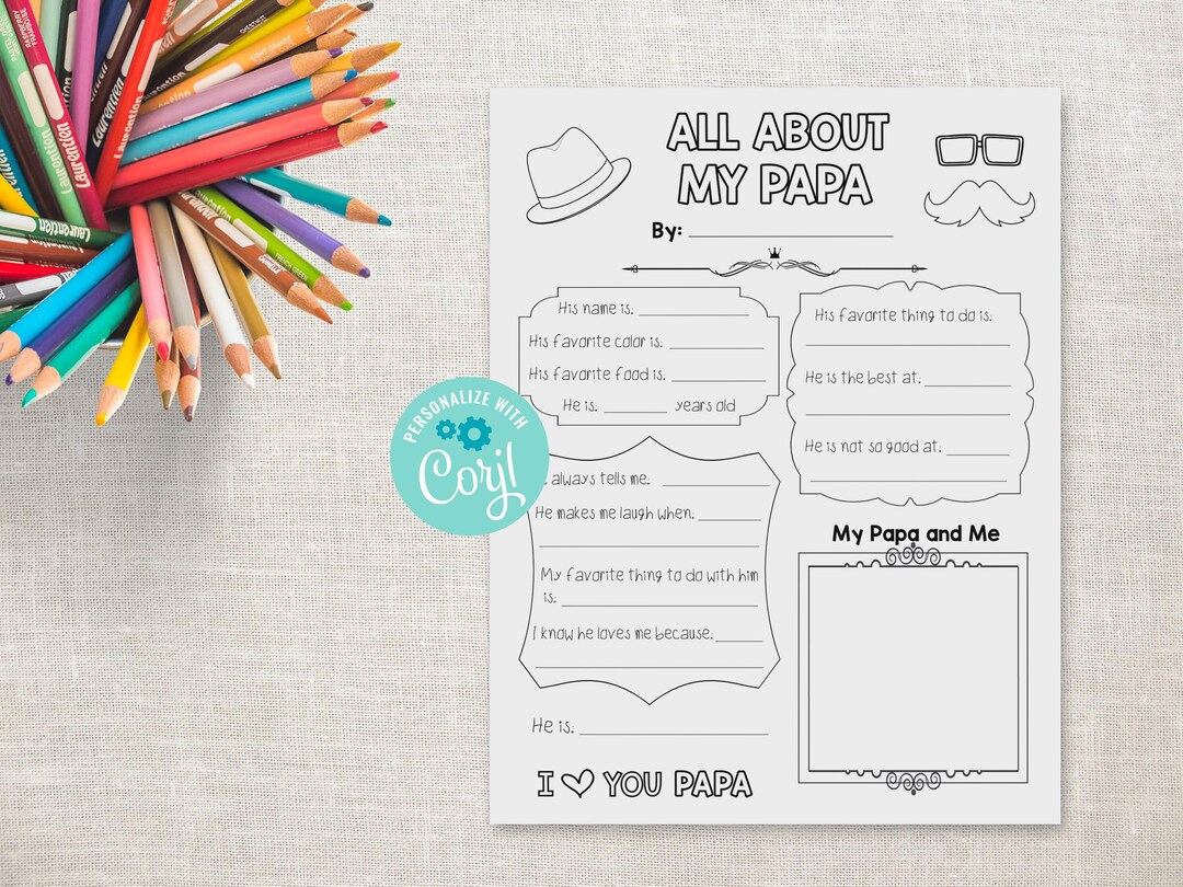 All About My Papa Printable Father's Day Activity Grandpa, Grandfather ...