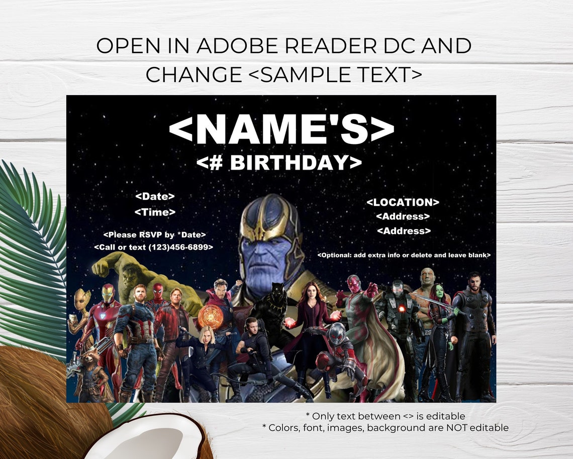 Avengers Infinity War Birthday Party Invitation Editable | Etsy
