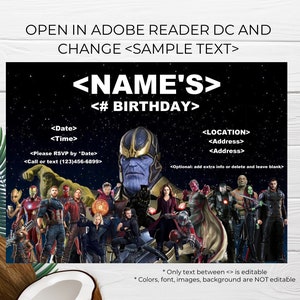 Avengers Infinity War Birthday Party Invitation Editable | Etsy