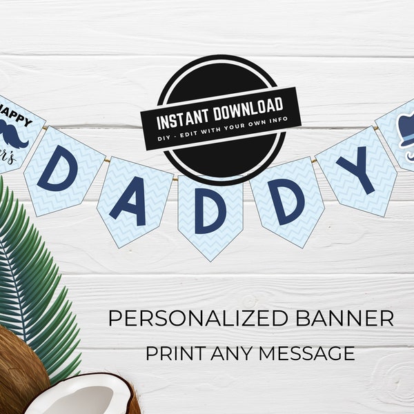 Feliz Día del Padre Banner con Bigote - DIY Descarga Digital Instantánea