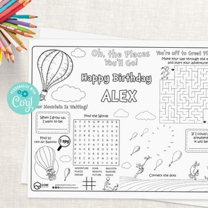 Hot Air Balloon Activity Sheet. Hot Air Balloon Coloring. Hot Air Balloon Placemat.