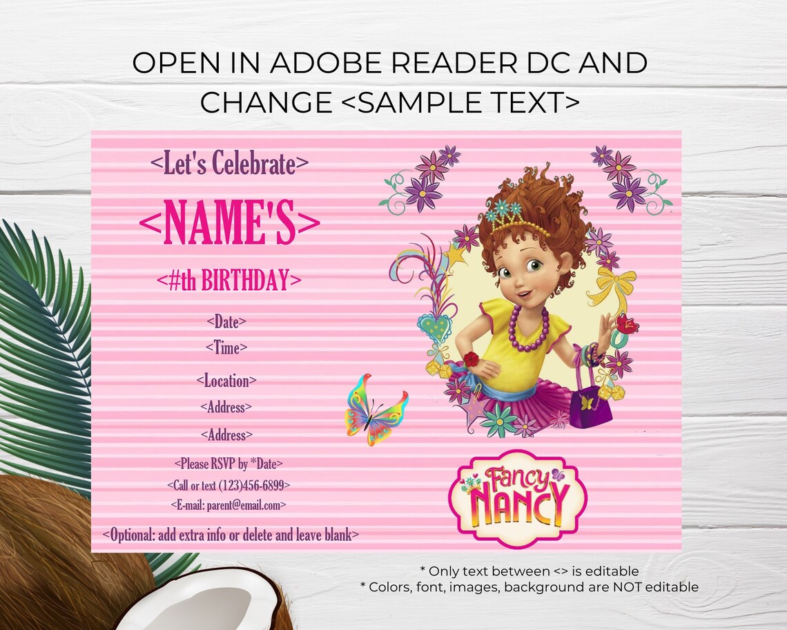 Fancy Nancy Birthday Party Invitation Decorations Editable | Etsy