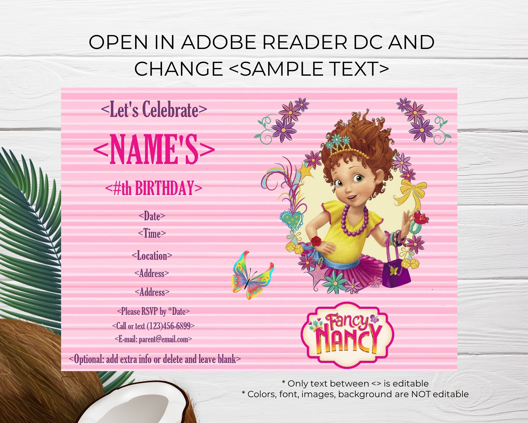 Fancy Nancy Birthday Party Invitation Decorations Editable | Etsy