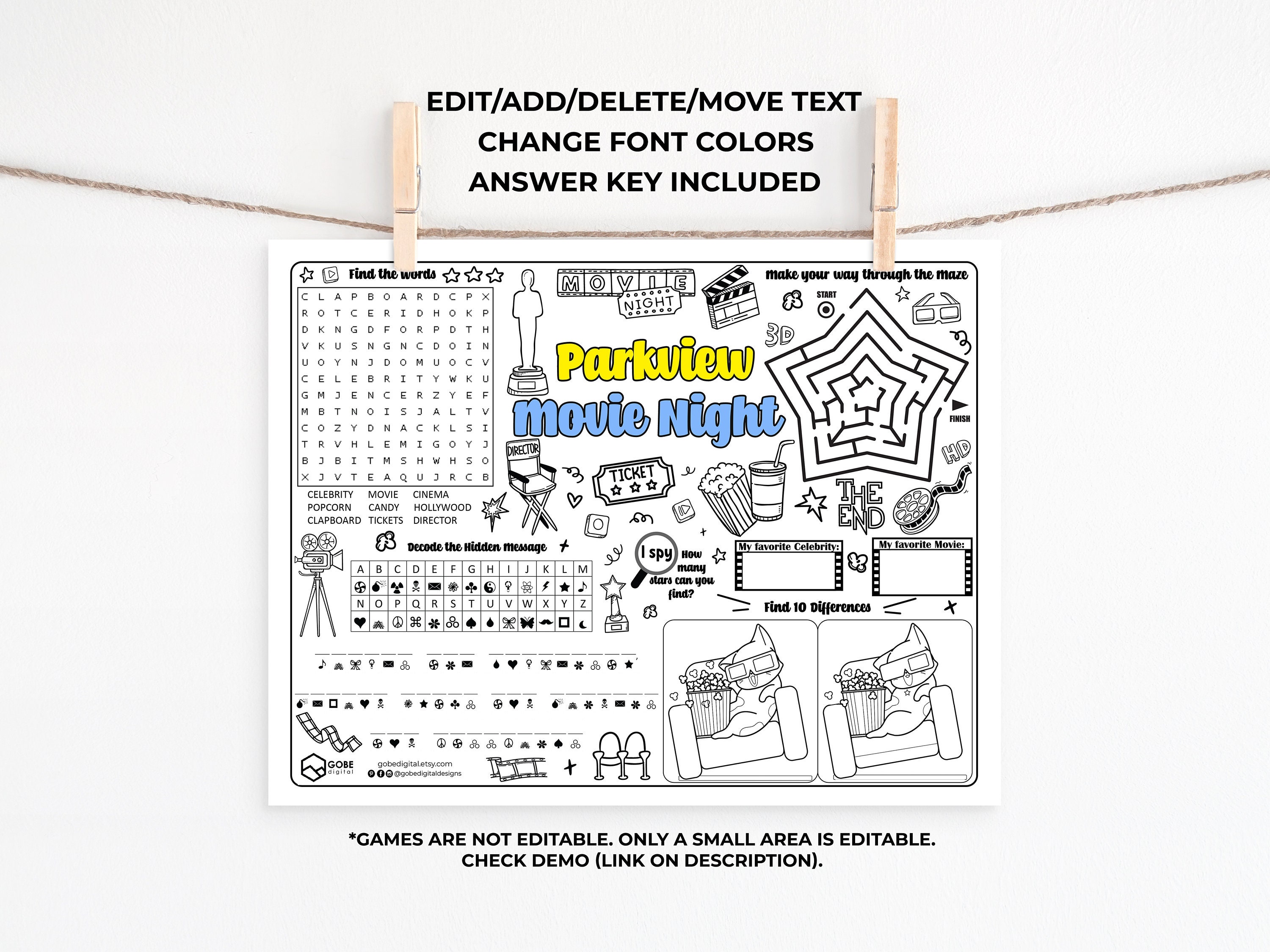 Hollywood Movie Night Activity Sheet Hollywood Movie Night Etsy Hollywood Movie Night Activity Sheet Hollywood Movie Night Etsy