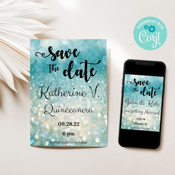Save the Date Teal | Save the Date Quinceañera | Save the Date Sweet 16 | Save the Date Wedding | Save the Date Birthday