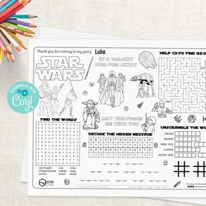 Star Wars Activity Sheet. Star Wars Coloring Page. Star Wars Birthday Party favors. Star Wars placemat coloring sheet