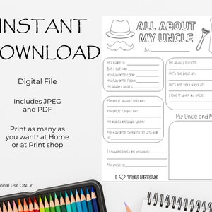 All About My Uncle Printable Father's Day Activity | Etsy