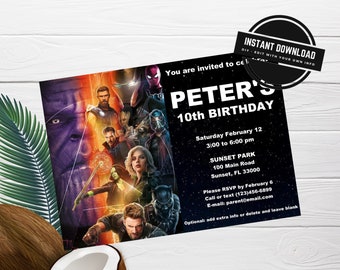 Avengers Infinity War Birthday Party Invitation Editable | Etsy