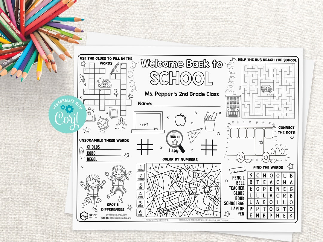 Back to School Activity Sheet. 1st Day of School Placemat. First Day of ...