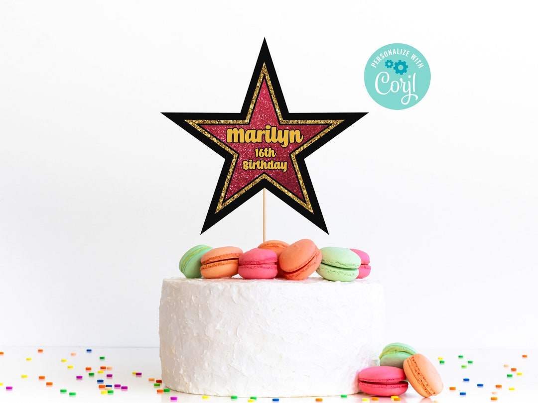 Hollywood Cake Topper Editable. Hollywood Star Cake Etsy