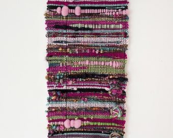 Sari Silk / Woven wall hanging / Abstract / Textile art / Fibre art / SAORI / Saori weaving / Handwoven / Multicolour / Tapestry