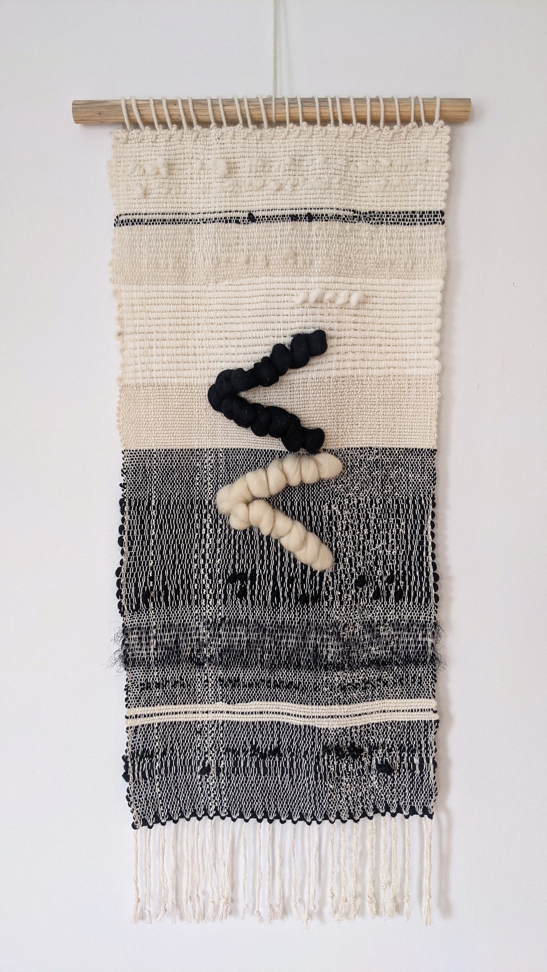 PANDA Woven Wall Hanging Abstract Textile Art Fibre Art Home Decor SAORI Saori Weaving Handwoven White Black Scandi Etsy
