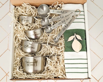 Housewarming gift basket, Real estate closing gifts, New home gift, Personalized wedding gift, Measuring cups and spoons,