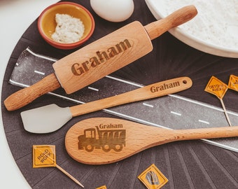 Wooden kitchen toys, Personalised wooden toys, Kids rolling pin, Construction, Gift for grandson, Gift for godson,
