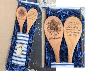 Housewarming gift basket, New home gift, First home gift, Personalized wooden spoon, Closing gift for buyers,