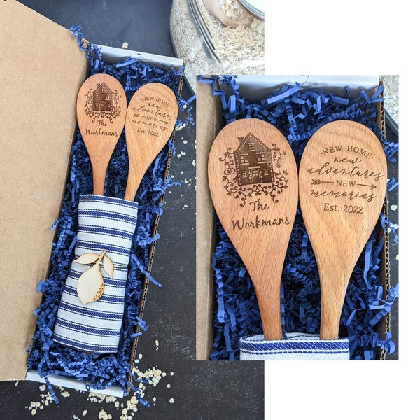 Housewarming gift basket, New home gift, First home gift, Personalized wooden spoon, Closing gift for buyers,