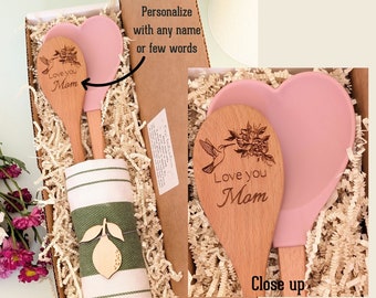 Mothers day gift box, Personalized wooden spoon, Mothers day gift from daughter, Baking gifts, Hummingbird,