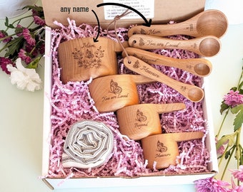 Mothers day gift box, Measuring cups and spoons, Engraved Kitchen utensils, Personalized gifts for mom, Mothers day gift from daughter,