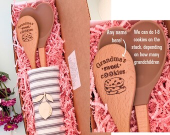 Grandma gift, Mothers day gift box, Personalized grandchildren gifts, Wooden spoon, Baking gifts,