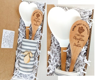 Engagement gift box for bride, Spatula, Personalized wooden spoon, Baking gifts, Bridal shower gift,