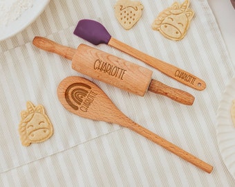 Wooden kitchen toys, Personalized spatula, Kids rolling pin, Baking gifts, Rainbow, Niece gift from aunt, Granddaughter gift,