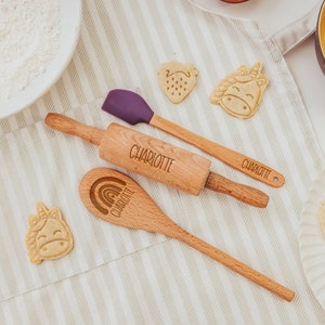 Wooden kitchen toys, Personalized spatula, Kids rolling pin, Baking gifts, Rainbow, Niece gift from aunt, Granddaughter gift,