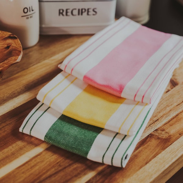 Striped kitchen towels, Tea towels, Colorful kitchen towels, Hanging dish towels, Housewarming gift, New home gift,