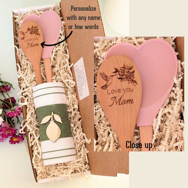 Mothers day gift box, Personalized wooden spoon, Mothers day gift from daughter, Baking gifts, Hummingbird,