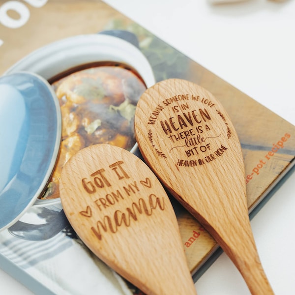 Engraved wooden spoons, Because someone we love is in Heaven, Sympathy gift loss of mother, Remembrance gift,