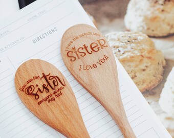 Engraved wooden spoon, Baking gifts, Sister gifts from sister, Sister birthday gift,