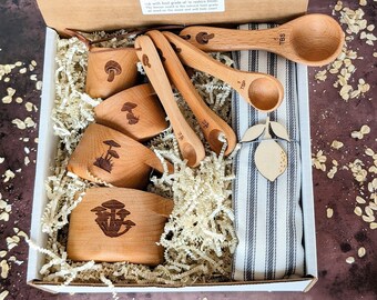 Mothers day gift box, Measuring cups and spoons, Engraved kitchen utensils, Mothers day gift from daughter, Mushroom,