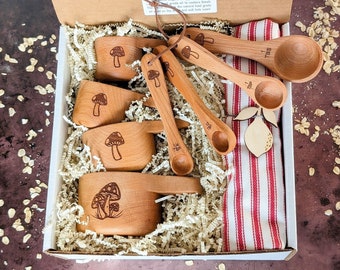 Mothers day gift box, Measuring cups and spoons, Engraved kitchen utensils, Mothers day gift from daughter, Mushroom,