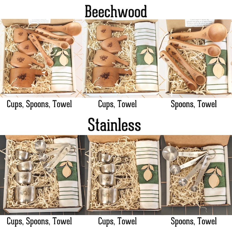 Baking box, Bee gifts, Bee hive, Measuring cups, Wood measuring spoons, Gift set for mom, Baking gifts,