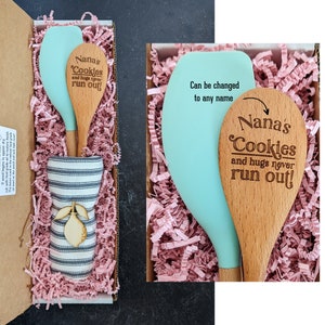 Nana gift box, Personalized wooden spoon, Engraved spatula, Baking gifts,