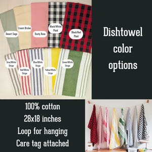 May include: A set of 10 dish towels in various colors and patterns, including red, white, blue, green, yellow, black, and cream. The towels are made of 100% cotton and measure 28x18 inches. Each towel has a loop for hanging and a care tag attached.