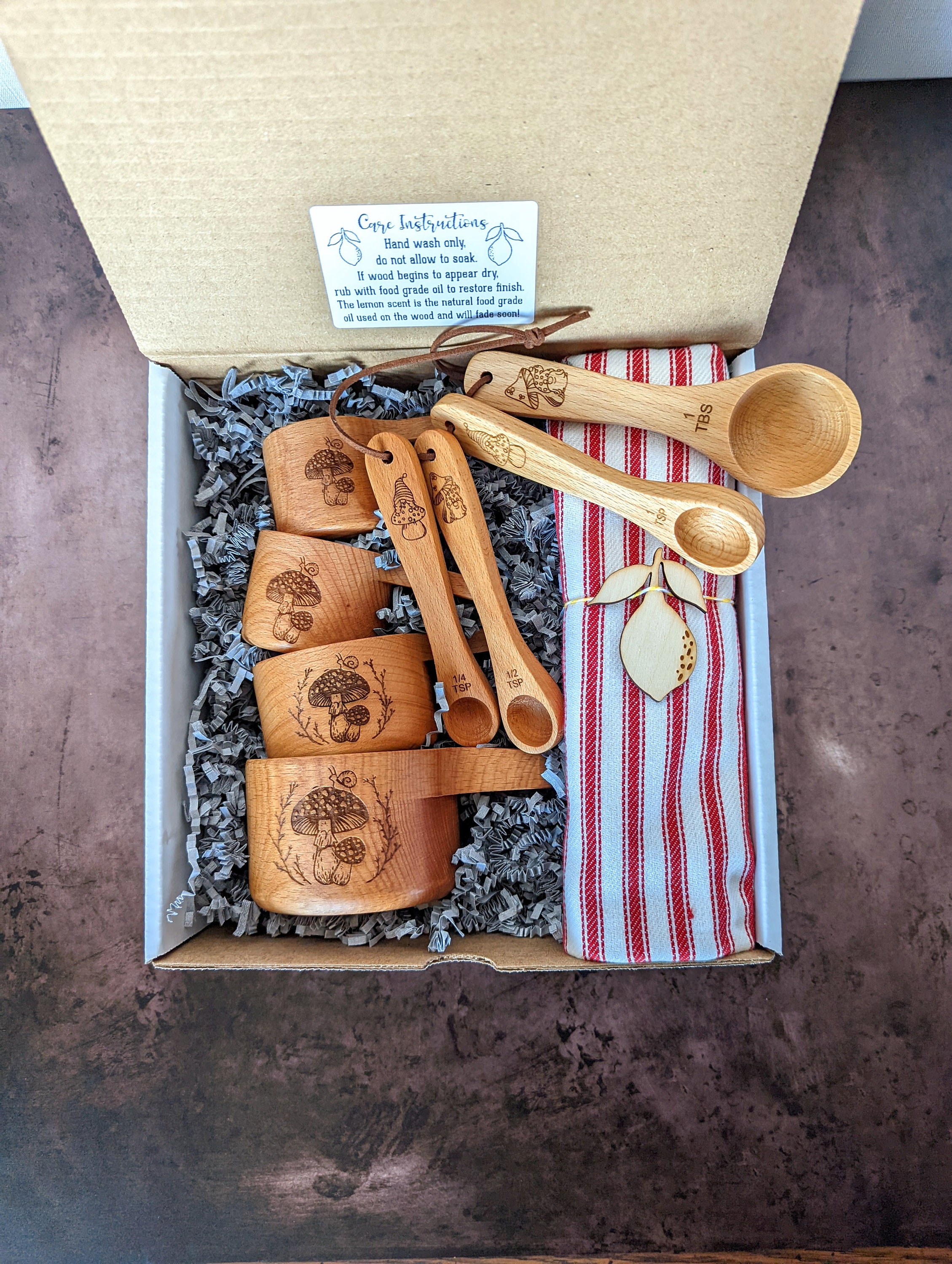Best friend birthday gift box, Mushroom, Wood measuring cups, measuring spoons, Baking gifts, 40th birthday gifts for women,