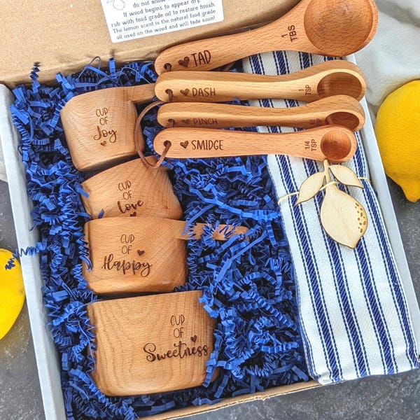 Housewarming Baking Gift Box: Wood Measuring Cups & Spoons