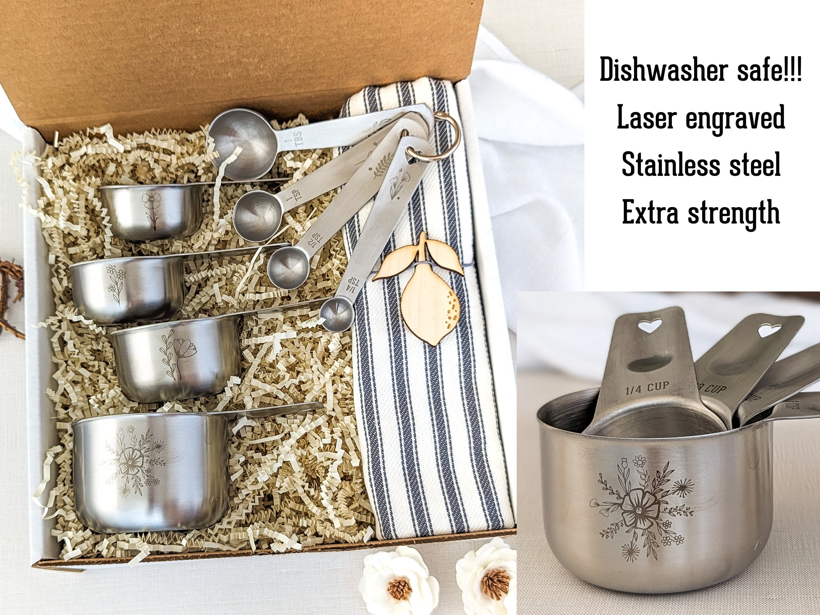 Housewarming Gift Basket, Stainless Steel Measuring Cups