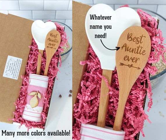 Baking Gift Box, Engraved Wooden Spoon, Aunt Gift, Unique Cooking Gift, 