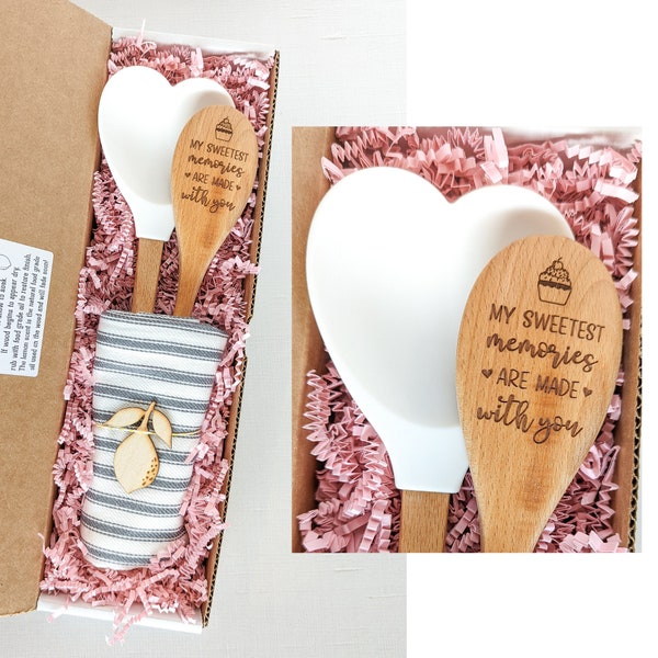 Coffret cadeau d'anniversaire, Spatule gravée, Cuillère en bois personnalisée, Cadeaux pâtisserie, Cadeaux 60e anniversaire pour femme, Cadeau maman,