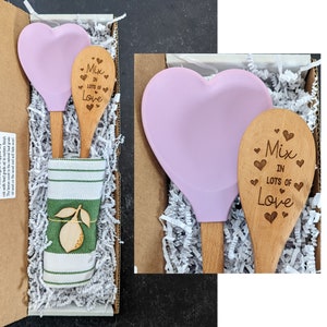 Engagement gift box for bride, Engraved spatula, Wooden spoon, Bridal shower gift,