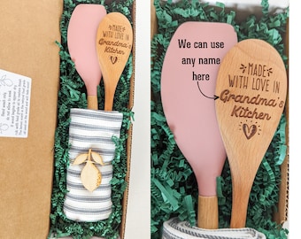 Engraved wooden spoon, Grandparent pregnancy announcement, Grandma gift, Silicone spatula,