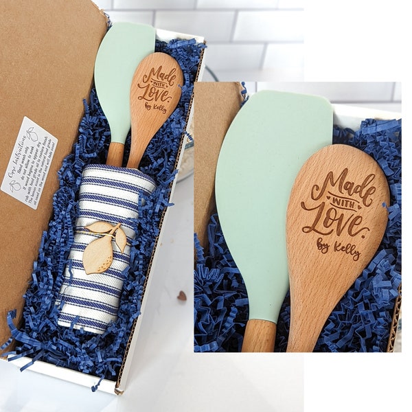 Baking gift box, Personalized wooden spoon, Wooden cooking spatula, Mother of the groom gift from bride,