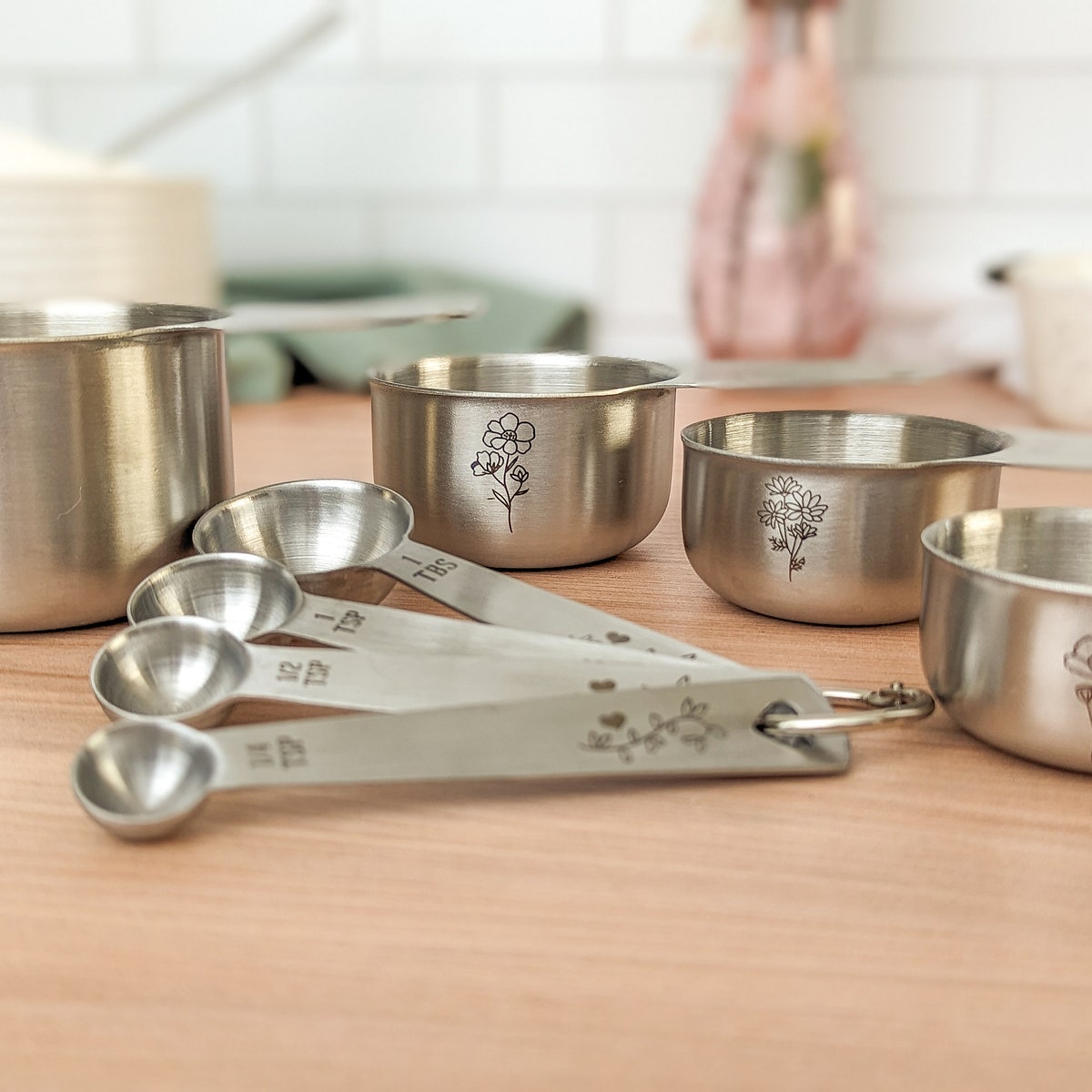 Wildflower, Measuring Cups, Stainless Steel Spoons, Personalized Baking Gifts, 40th Birthday Gifts for Women, - Etsy