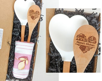 Grandma gift basket, Engraved spatula, Personalized wooden spoon, Baking gifts, Nana gift,