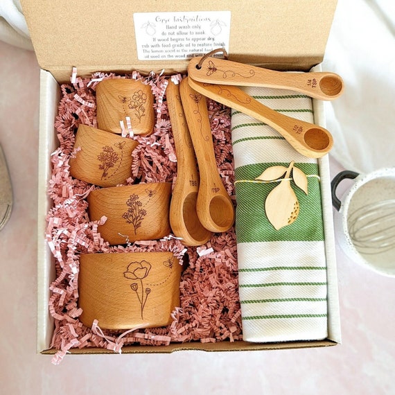 Wood Measuring Cups, Measuring Spoons, Baking Gifts, Bridal Shower Gift,  Engagement Gift Box for Bride, 