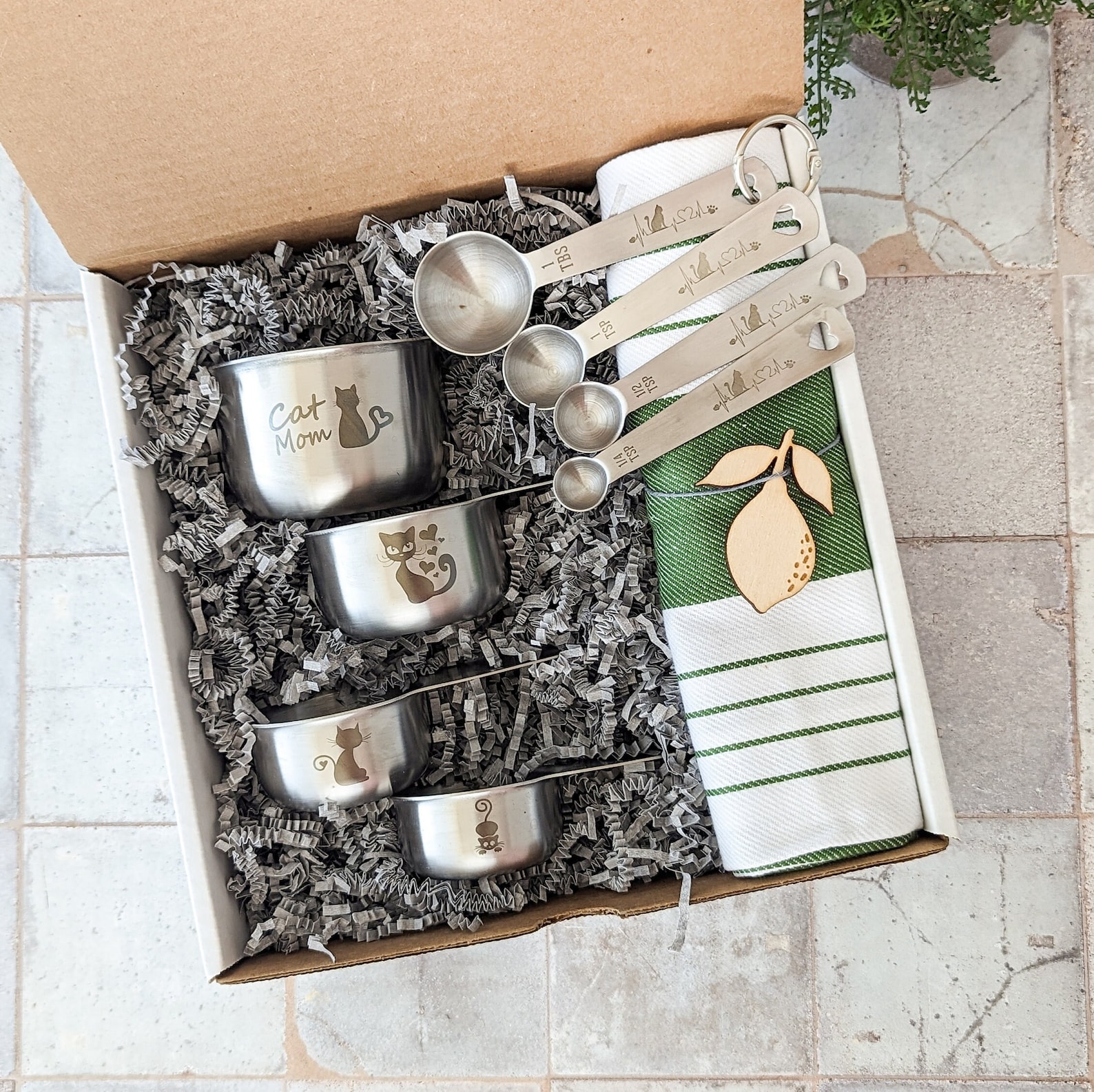 Copos de medição Cat de aço inoxidável gravados