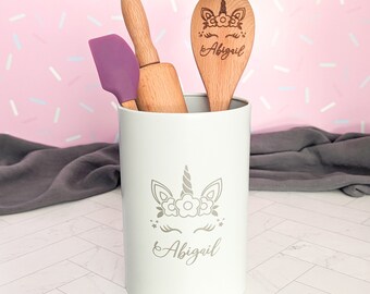 Wooden kitchen toys, Unicorn gifts for little girls, Personalized spatula, Kids rolling pin, Granddaughter gift, Niece gift from aunt,