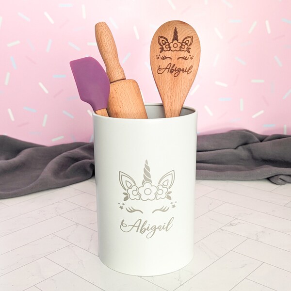 Wooden kitchen toys, Unicorn gifts for little girls, Personalized spatula, Kids rolling pin, Granddaughter gift, Niece gift from aunt,