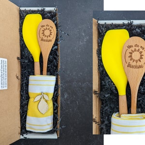 Sunflower gift box, Engraved spoon, Silicone spatula, Baking gifts, 40th birthday gifts for women, Best friend birthday gifts,